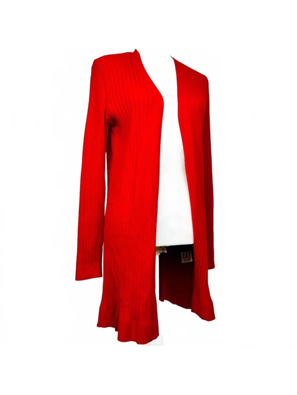 Maison Jules Women's Ribbed Open Cardigan Sweater Red Size: Large